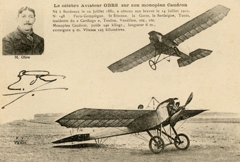 L'aviateur Obre et son monoplan Caudron