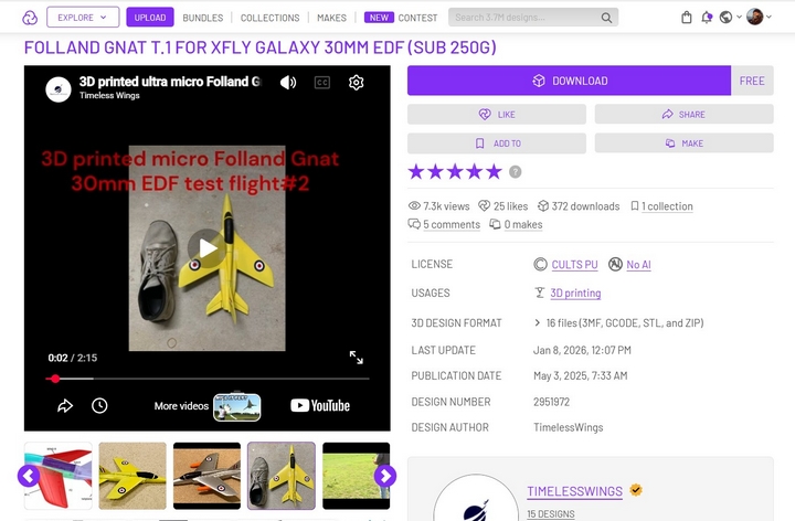 Folland Gnat sur Cults3D